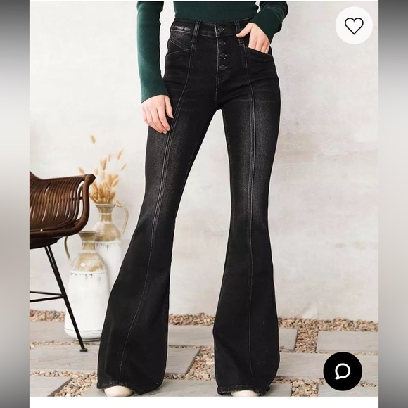 Flying Monkey Denim - Flying Monkey Super Flare High Rise Stretch Jeans Quartz/Black Womens Size 28